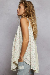 POL Floral Print Button-Front Lace Patchwork Tank Top OutfitFlow